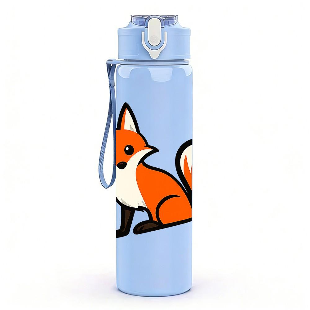 1PC Smart Fox Cartoon Drawing 750ml Color Plastic Sports Water Bottle Leakproof Flip Straw Lid Suitable for Sports Office Home Use