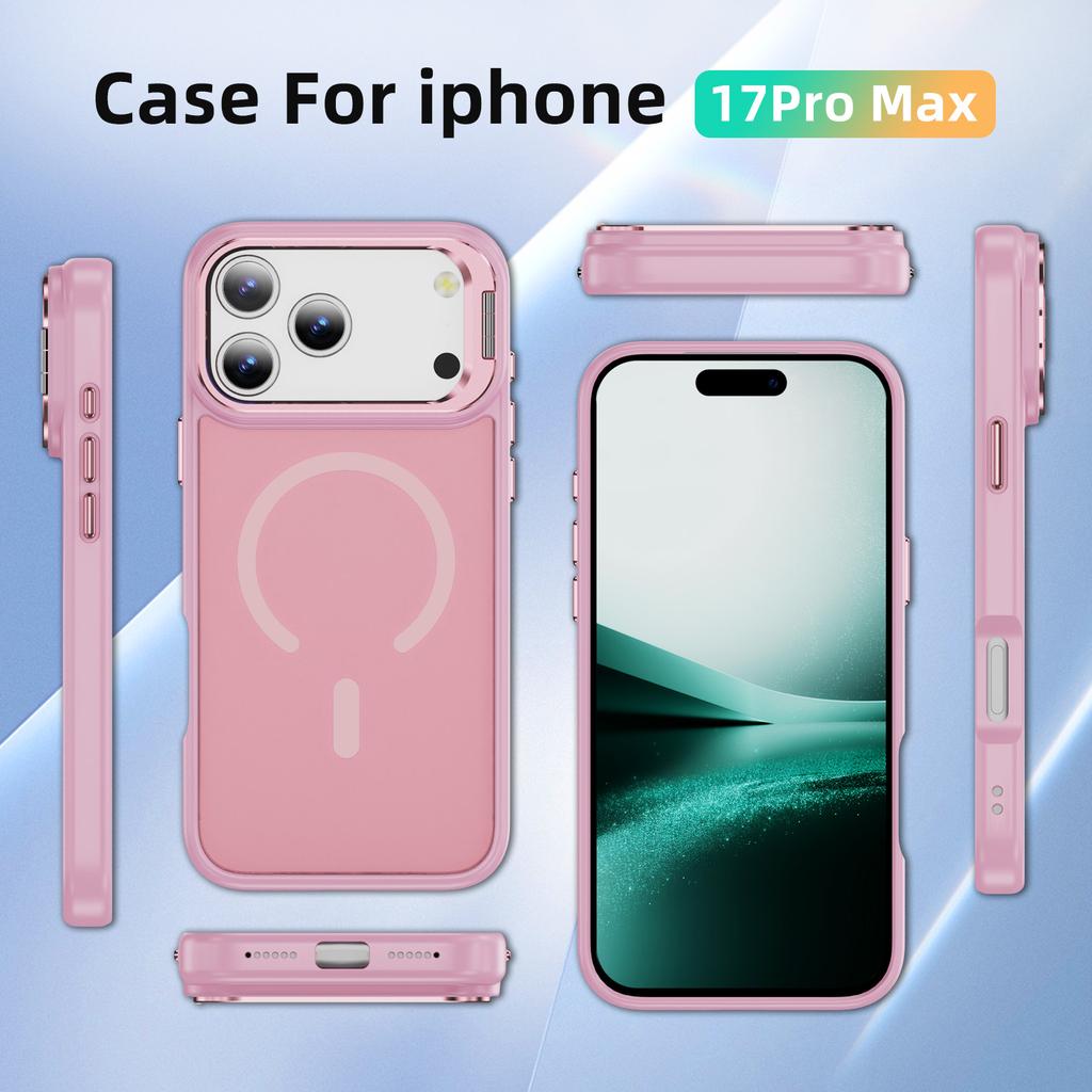 For iPhone 17 Pro Max Magnetic Case with Lens Kickstand Skin-Touch PC + TPU Phone Cover