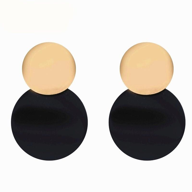 Trendy Gold Round Metal Statement Earrings For Women Unique Black Stud Earrings Vintage Party Wedding Punk Jewelry