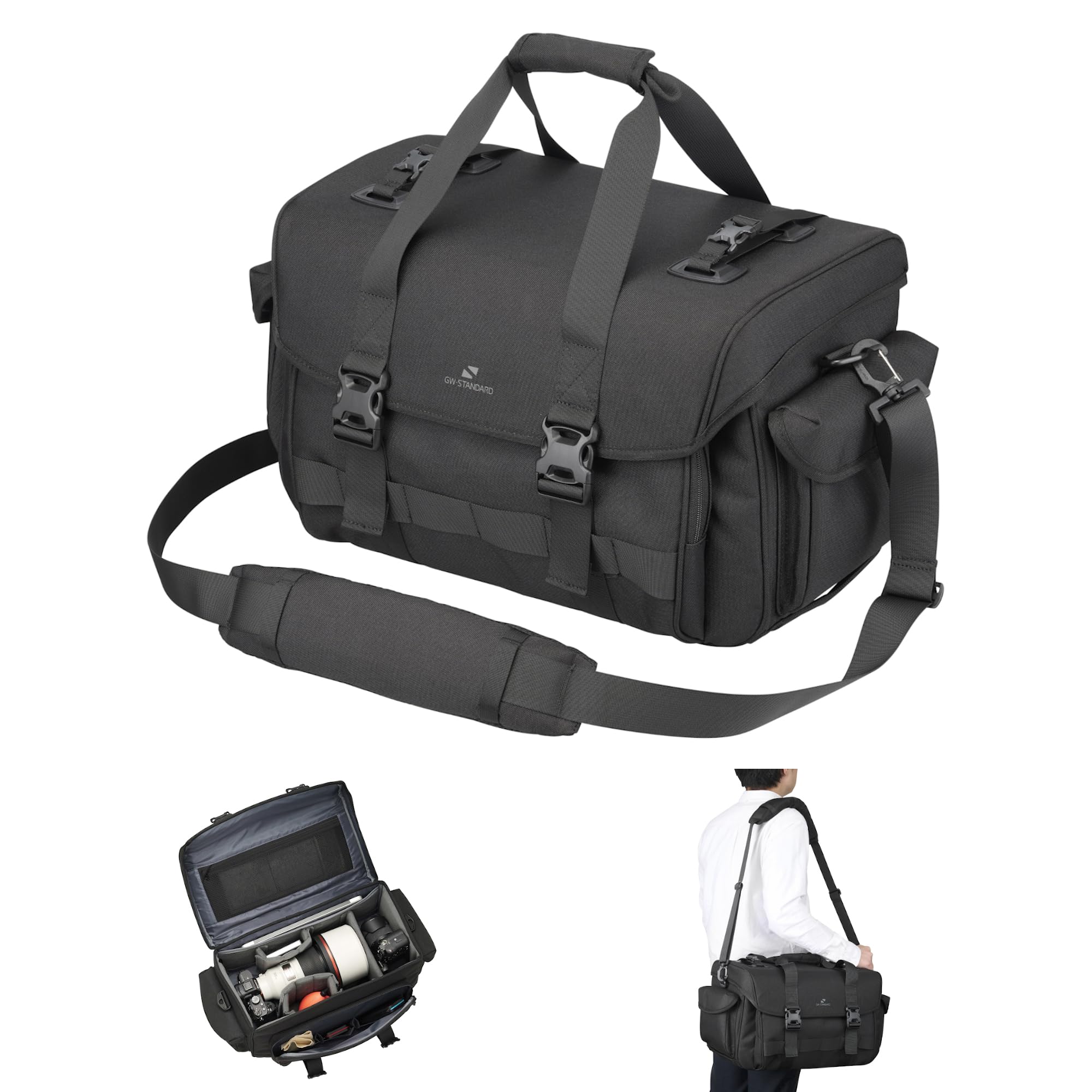 

Hakuba Camera Bag Ridge Shoulder Bag 24 AZ Black Stores horizontally with telephoto lens attached Large capacity Tripod mountable Square design that