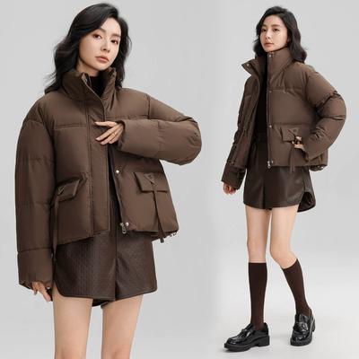 Kurzer Stehkragen, Kleine Daunenbaumwolljacke, Damen Einfache Lockere Version, Dicke Brotjacke, Einfarbig