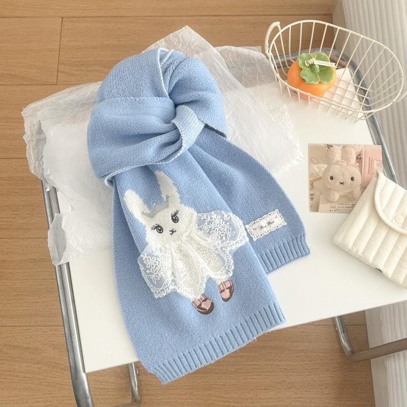 Soft Knitted Lace Bunny Scarf Women Winter Warm Neck Wrap Cute Sweet Long Shawl