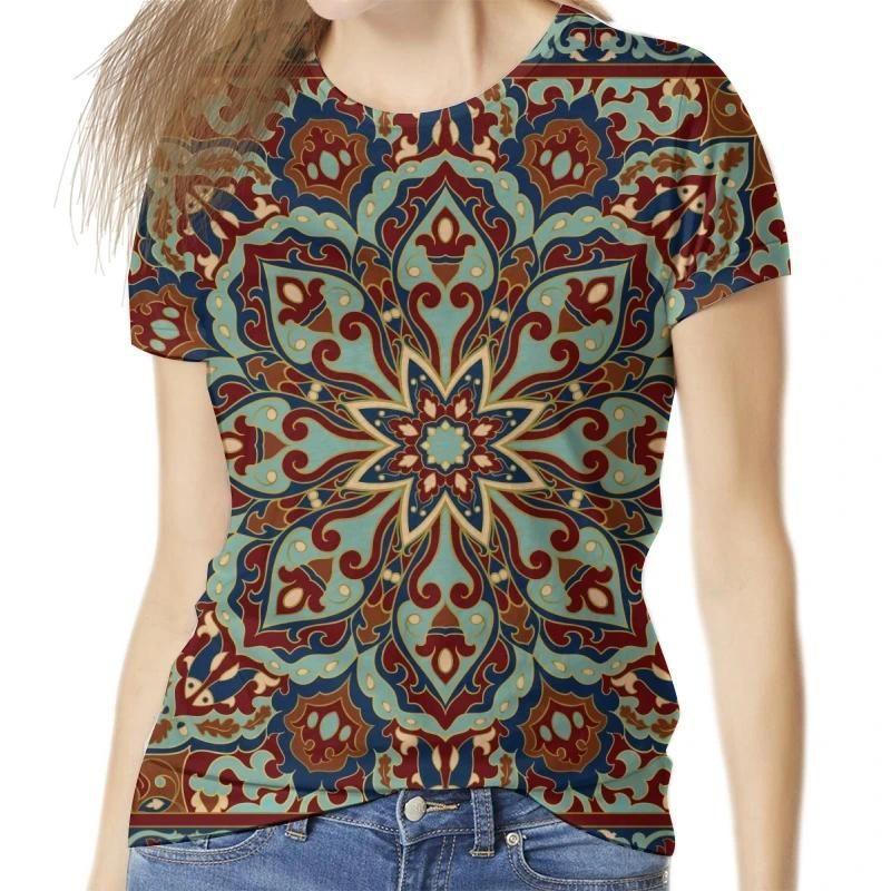Summer Round Neck Vintage Floral Pattern 3D Print Top Fashionable Casual Short Sleeved Women's T-shirts