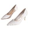 New jacquard satin beautiful high heels women's thin heels are not tired feet white pointed single shoes
