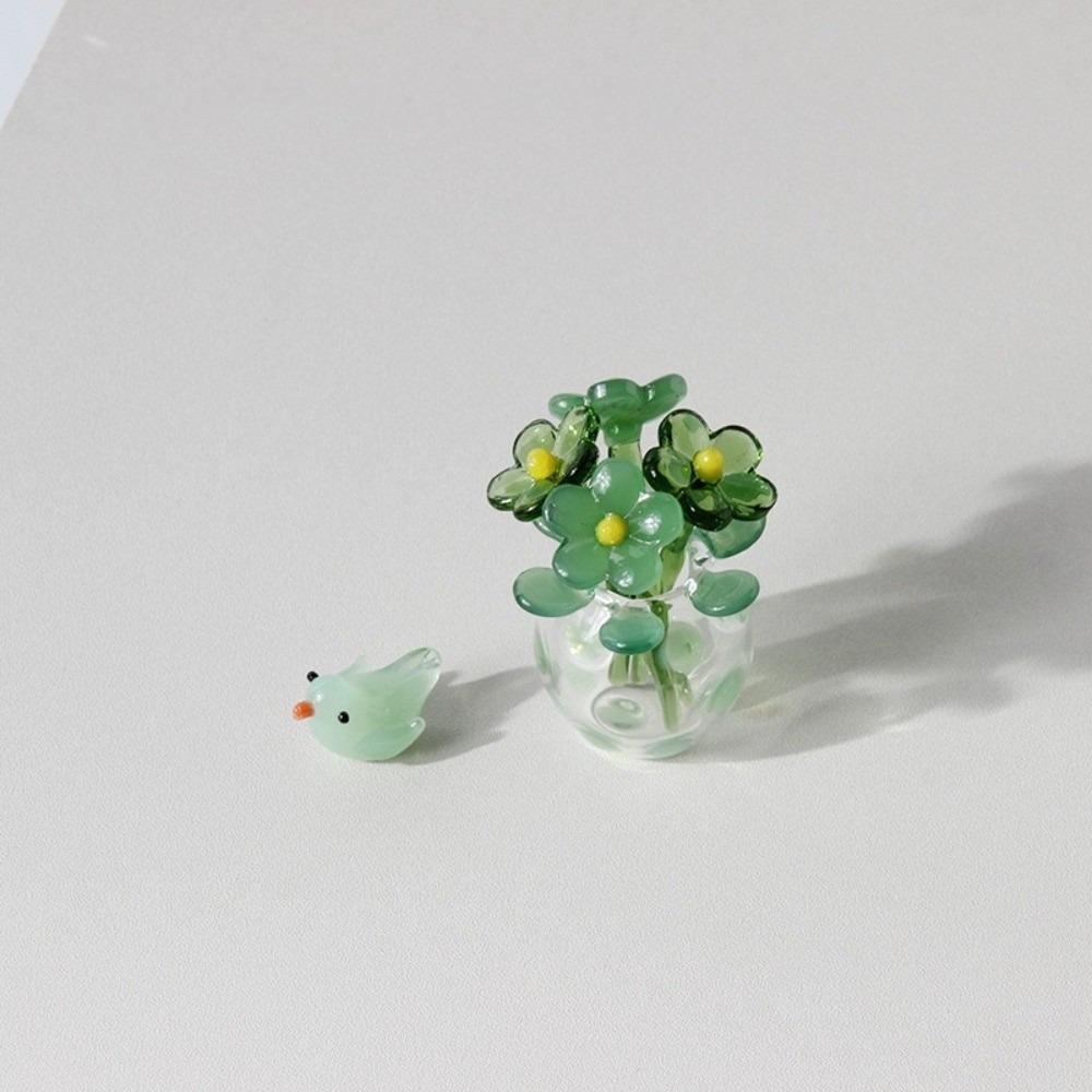 Mini Glass Flower Decor Colored Glaze Simulation Floral Handcrafted Floral Sculpture Hand-blown Glass Flower
