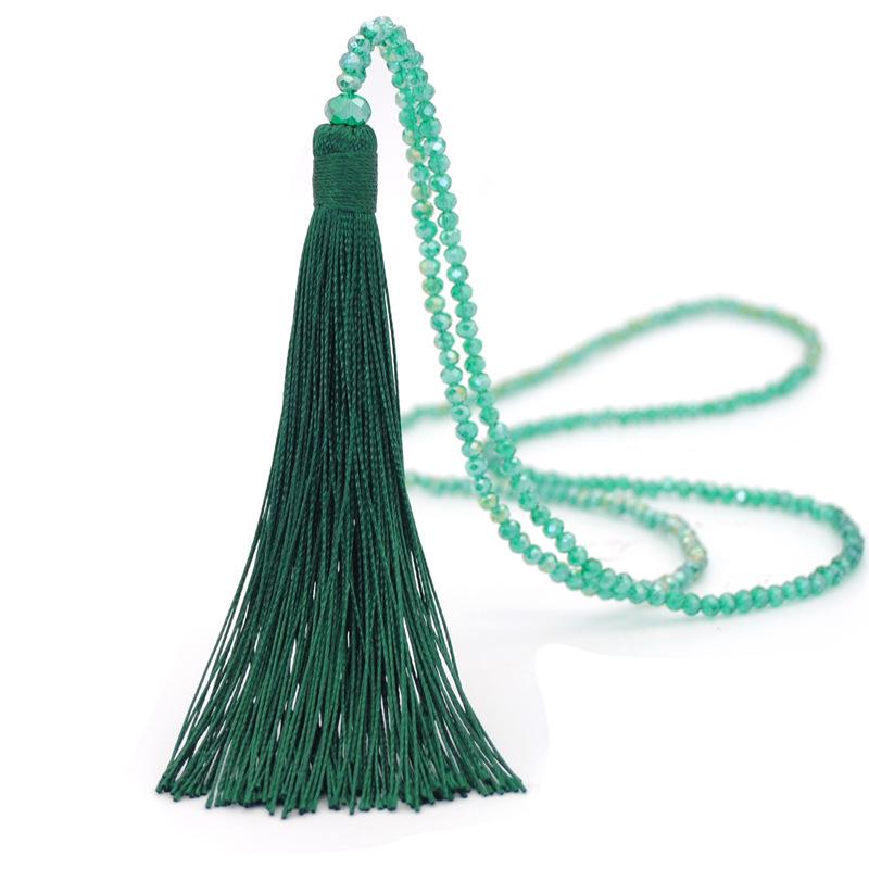 New Fashion Boho Long Fringe Tassel Necklaces Women Collier Glass Beads Crystal Statement Collar Bohemian Zircon Gifts