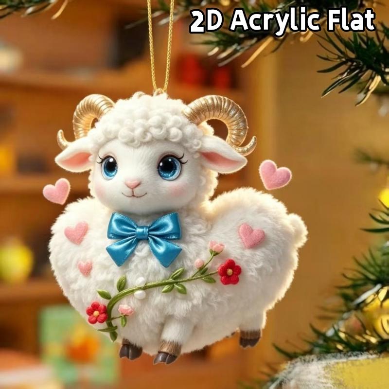 2D Flat Goat Car Rearview Mirror Hanging Ornament Acrylic Pendant Christmas Tree Decoration Bag Charms
