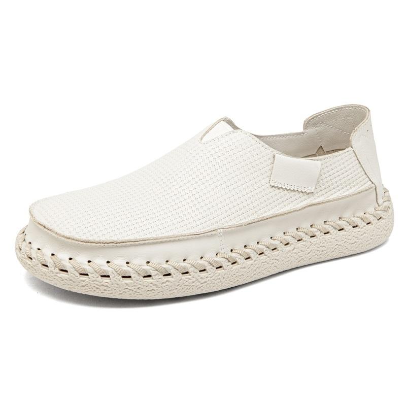 Men Hand Stitched Embossed And Perforated Hand Stitched Leather Casual Shoes Comfortable Walking Casual Commuting Summer Travel 38