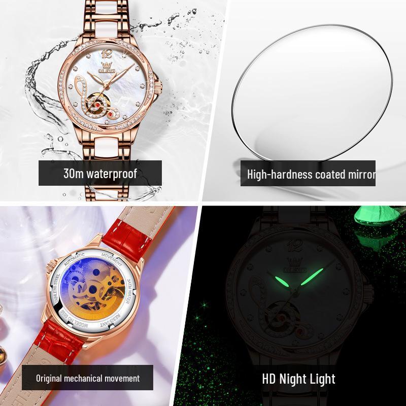 Olitis Women's Automatic Diamond Mechanical Watch with Musical Note Dial