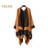 Women Warm Shawl Wrap Fall Winter Double-Sided Open Front Cape with Color Contrast Multiple Ways to Wear Poncho Sweater