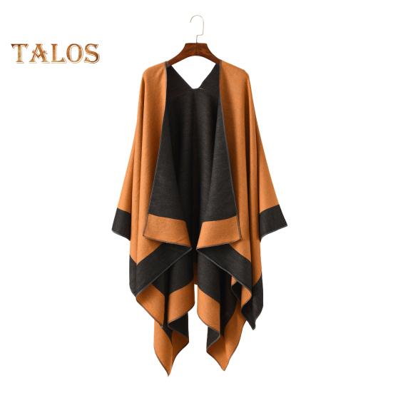 Women Warm Shawl Wrap Fall Winter Double-Sided Open Front Cape with Color Contrast Multiple Ways to Wear Poncho Sweater