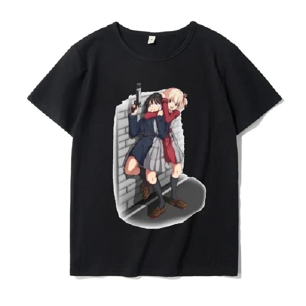 

2024 Kawaii Graphic Women T Shirt Funny Anime T-shirt Female Clothing Cute Japanese Lycoris Recoil Street Tees Clothing Y2k Tops6 S чорний