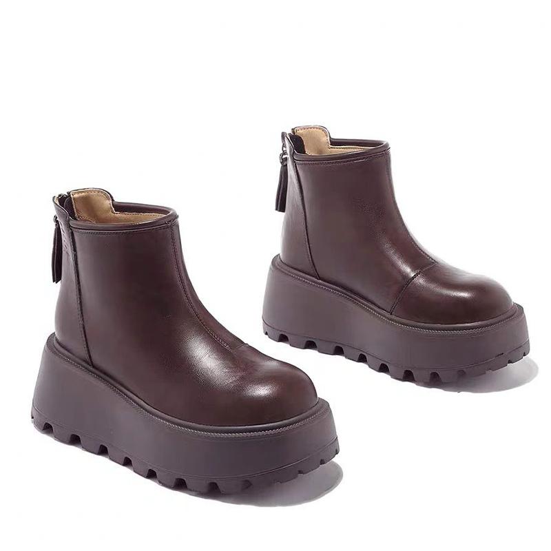 Botines de Plataforma para Mujer de Cuero Tacón Medio Zapatos de Diseño Tendencia 2025 Invierno Gótico Gladiador Clásico Motocicleta Botas De Mujer