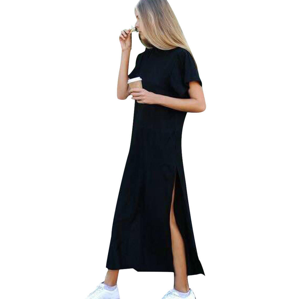 Damen Sexy Kleid mit seitlichem hohem Schlitz und kurzen Ärmeln, lässig, figurbetontes Kleid