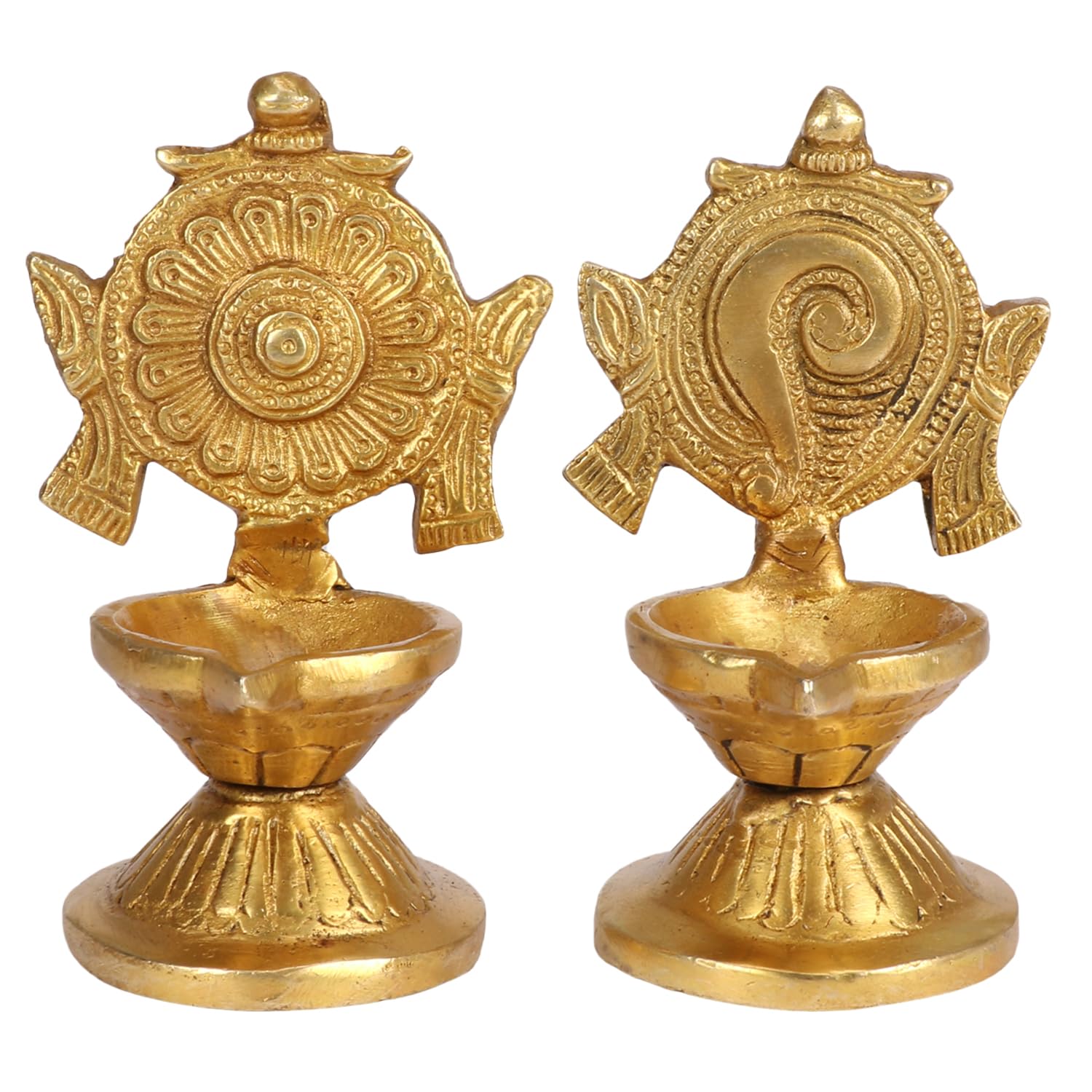 100% Pure Brass Shankha-Chakra Arti Diya, For Office, Home, Workplace, Gold