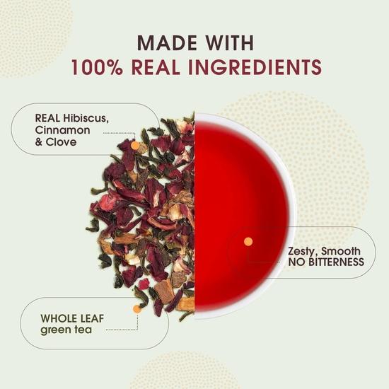 Teabox Hibiscus Cinnamon Clove Green Tea Bags 25 Pcs | 100% Natural Hibiscus, Cinnamon & Clove
