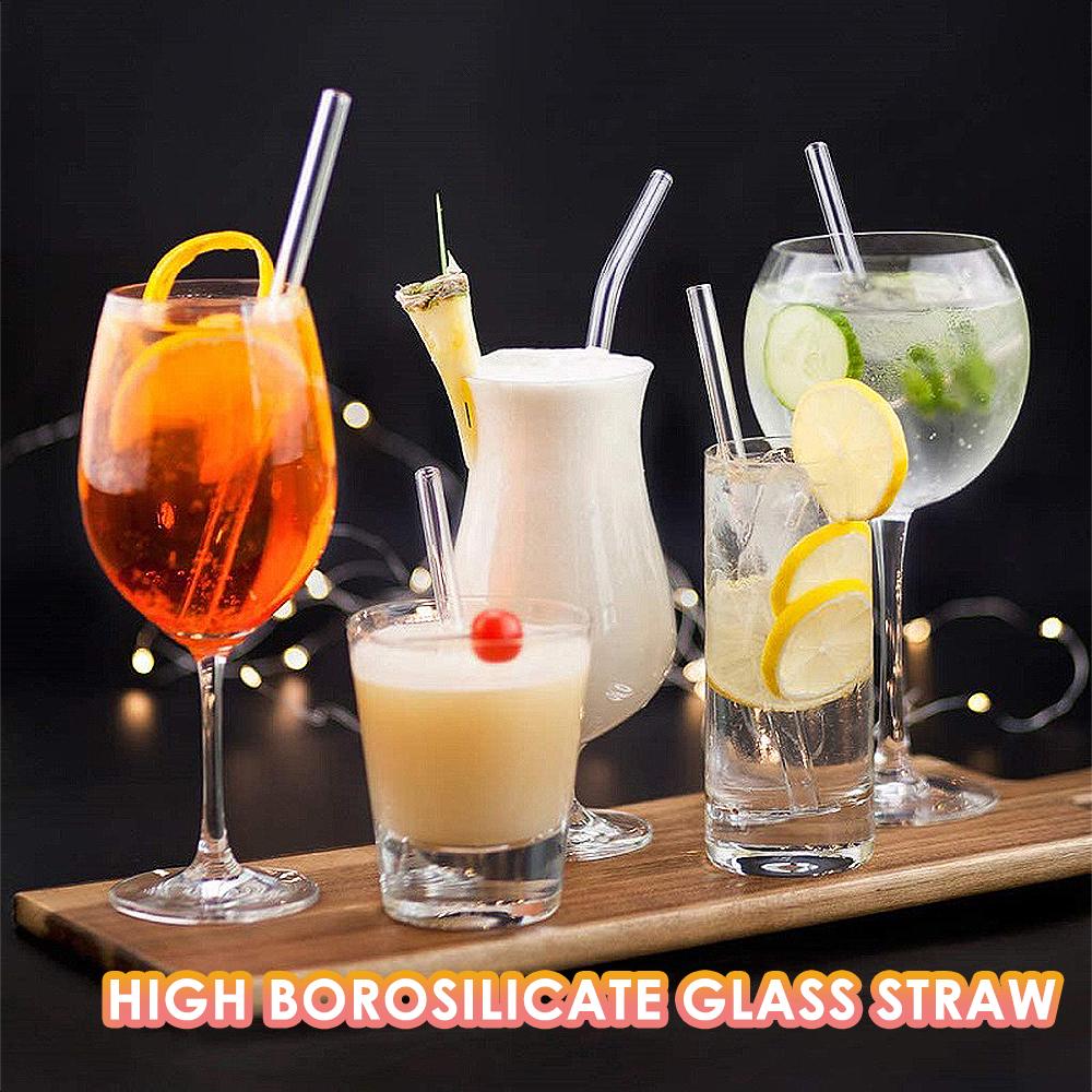 Reusable Glass Straw Set - 4PC Colorful Heat-Resistant Straws, 8-inch Smoothie Straws with Cleaning Brushes - Eco-Friendly Drink