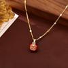 Red Pomegranate Zircon Pendant Necklace Bracelet Earrings Set, Vintage Enamel Floral Jewelry, Elegant Statement Accessories, Spring Fashion Gift