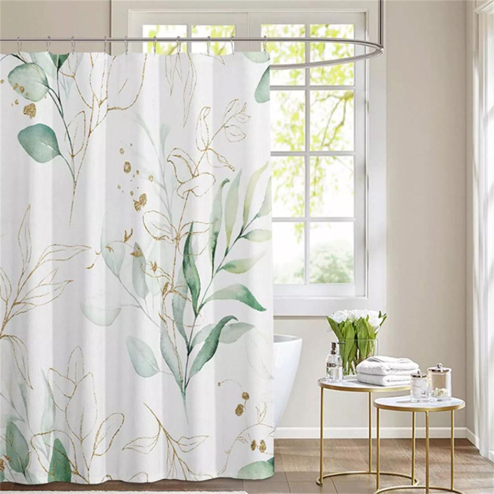 Ivy Leaves Bathroom Curtains Watercolor Floral Plants Shower Curtain Bathroom Polyester Waterproof Fabric Trim with Hooks