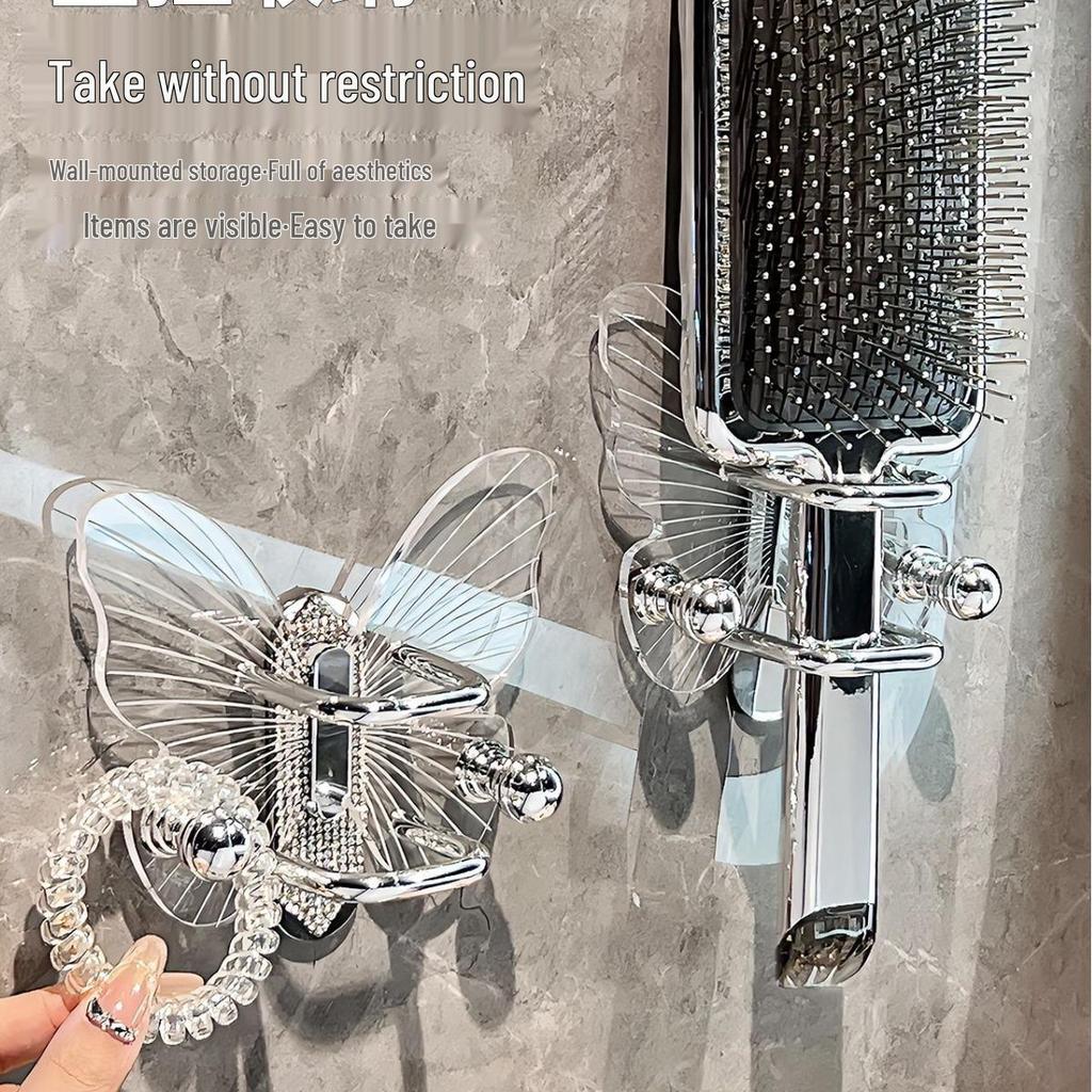 Elegant Wall-Mounted Bathroom Storage Rack with Hair Accessories Hooks