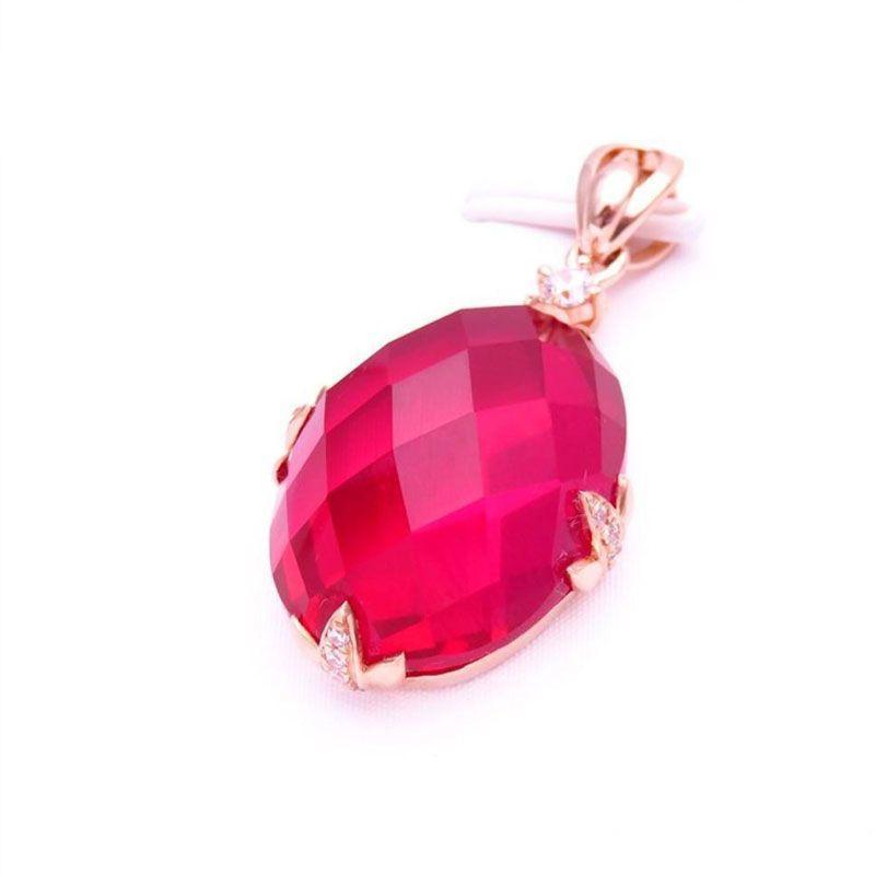 

Exquisite Russian 585 Purple Gold Oval Simple Ins Fashion Style Temperament Korean Version Rose Gold Plated Red Stone Pendant (single pendant)