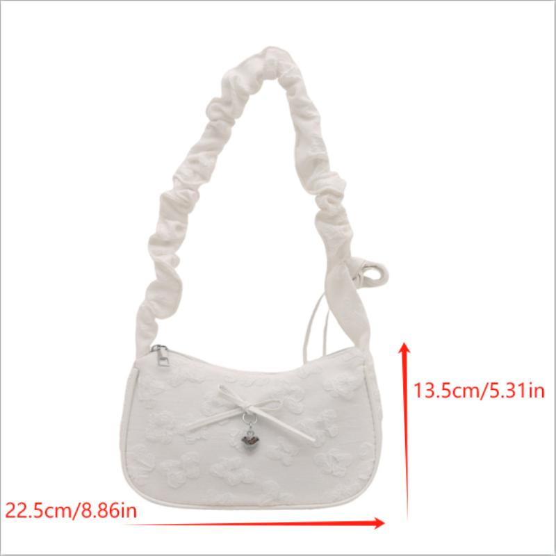 Bow Floral Print Pleated Crescent Bag Shoulder Bag Women'S Trendy Crossbody Bag Girl Sweet Handbag High-End Commuter Bag