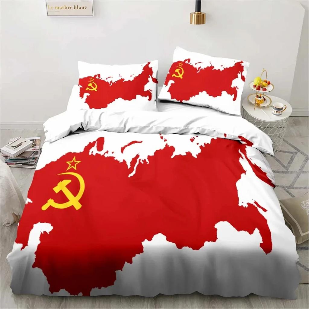 Red Soviet Socialist Republic USSR Flag Bedding Set,Duvet Cover Bed Set Quilt Cover,King Queen Twin Size Boys Girls Adults