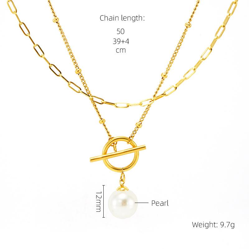 

Модное титановое стальное жемчужное ожерелье, не тускнеющее, женский многослойный кулон в виде ремня, нишевый дизайн, нержавеющая сталь, ювелирные изделия 18K золотой