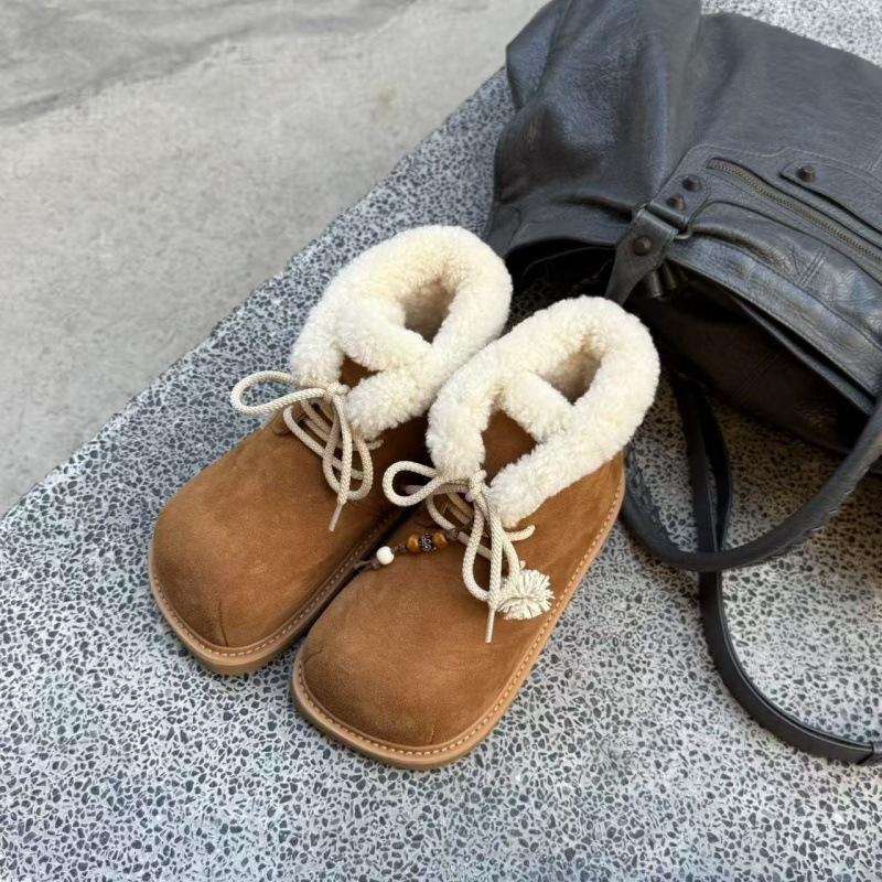 Women's lightweight thick sole winter warm fur one snow boots plush lamb's wool lined non-slip casual sports cotton boots cotton shoes sneakers