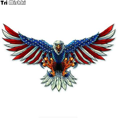 Tri Mishki WCS758 11.5*19cm 14*23cm American Flag Bald Eagle Car Sticker PVC  Coloful Decals Motorcycle Accessories Sticker
