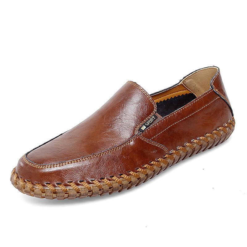 Spring-Autumn Breathable Leather Loafers: Soft Sole Slip-On Moccasins for Men 44