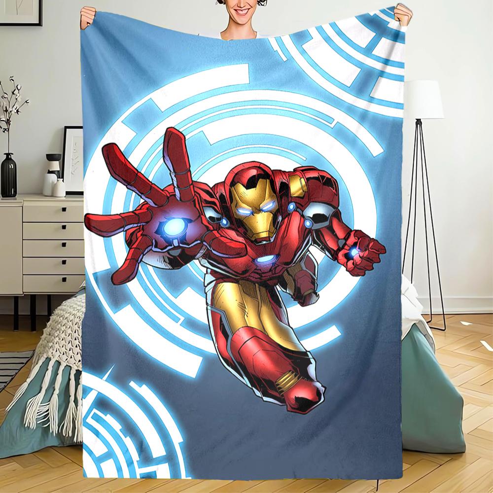 Iron Man Theme Printed Blanket - Perfect for Couch, Bed, Travel & Outdoor Use | Machine Washable, Cozy & Durable.