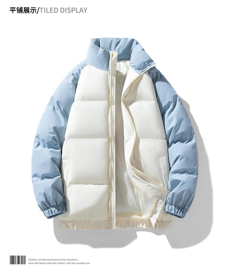 Down cotton clothes men's winter couple stand-up collar thickened warm color matching cotton clothes brand jacket large size bread clothes