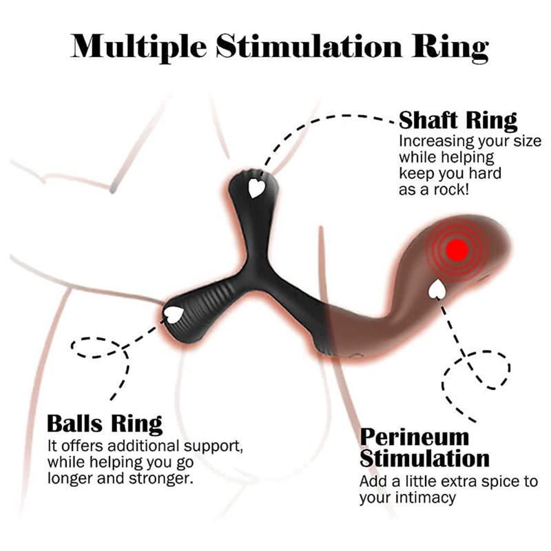 Men's Prostate Massager with Silicone Vibration and Three-Ring Design