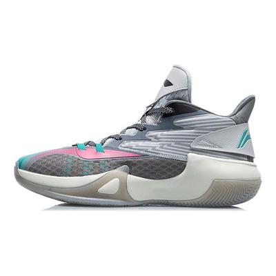 Li Ning Speed Wind Confortáveis Diários Absorção de Choque Antiderrapantes Cano Médio Sapatos de Basquete Tênis Masculinos Cinza Tubarão ABPR061-3