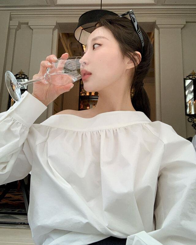 Korean Chic 2026 Spring/Autumn Off-Shoulder Puff Sleeve Shirt for Women