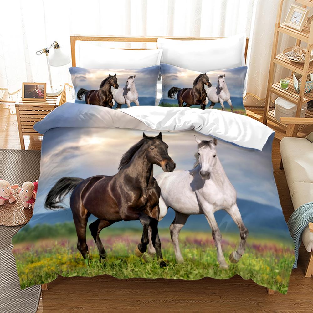 Luxury Black Horse Bedding Set Animal Microfiber Bed Linen Double Queen King Twin Size Gift Adults Men Duvet Cover Bedroom Decor