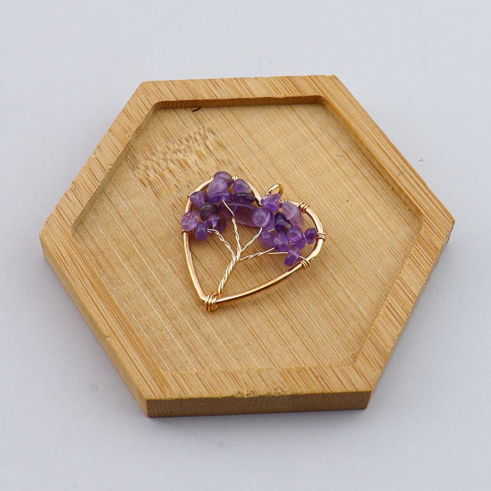Seven-Color Natural Crystal Tree of Life Heart Pendant Necklace N743