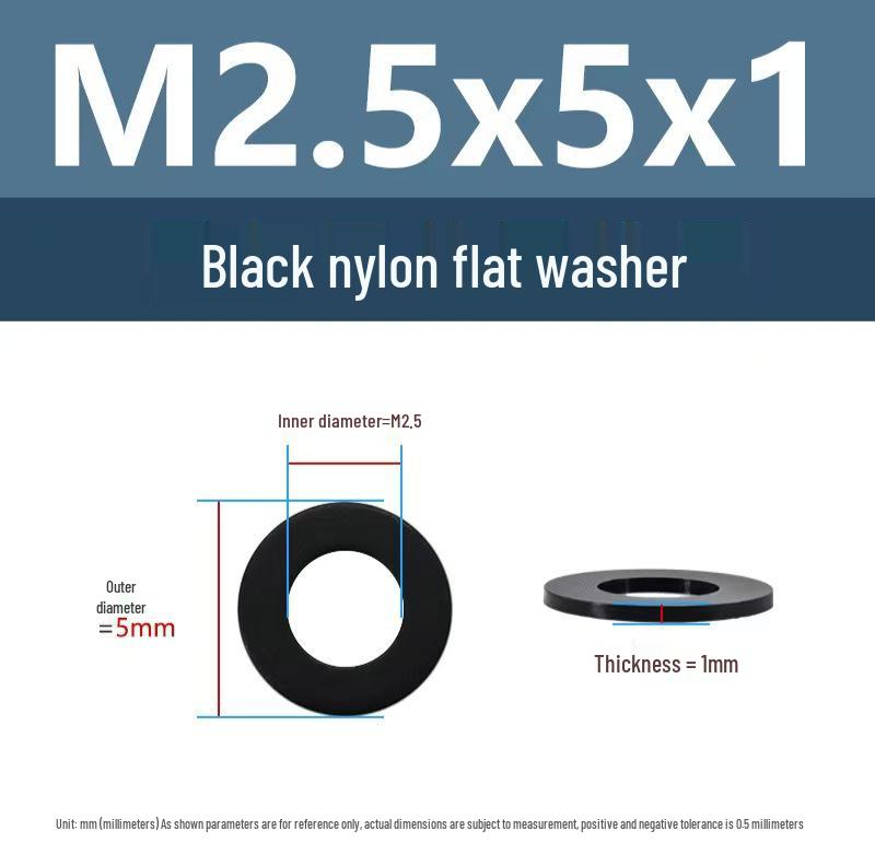 PA66 Nylon Wear-Resistant Flat Insulation Washer, Black & White, Round, Sizes M2-M24