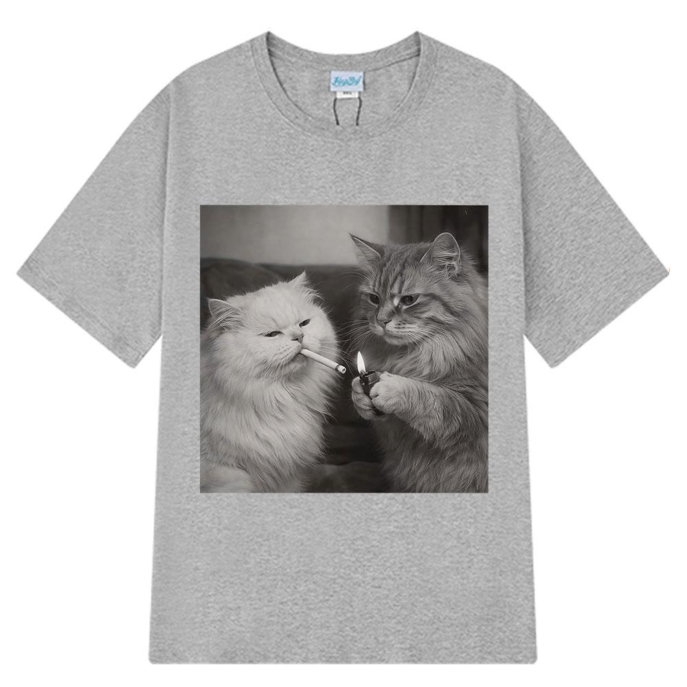 Funny Cat Meme Tshirt Unisex Vintage Casual Tshirts Summer Shortsleeved Casual LooseTshirt Streetwear