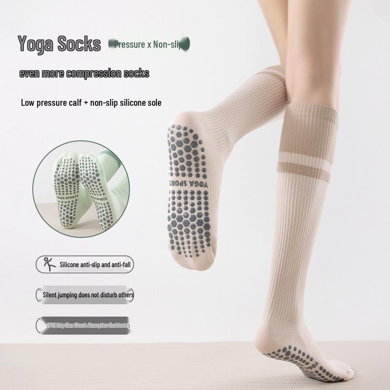 Women's Non-Slip Compression Yoga & Sports Socks - Pure Cotton, Calf-Length, Ideal for Pilates, Dance, and Cycling