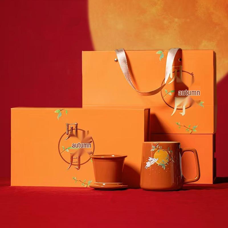Mid-Autumn Festival Ceramic Mug Set - Office Meeting Souvenir