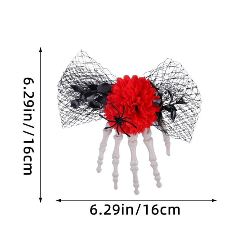 Ужасающий Хэллоуин Череп Рука Кость Роза Заколка для Волос Хэллоуин Уникальный Бал Маскарад Сетка Боковая Заколка Украшение