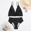 Women Two Piece Swimsuit Ruffle Hem Bikini Set Adjustable Straps High Waist Bottoms Soft Fabric Swimwear