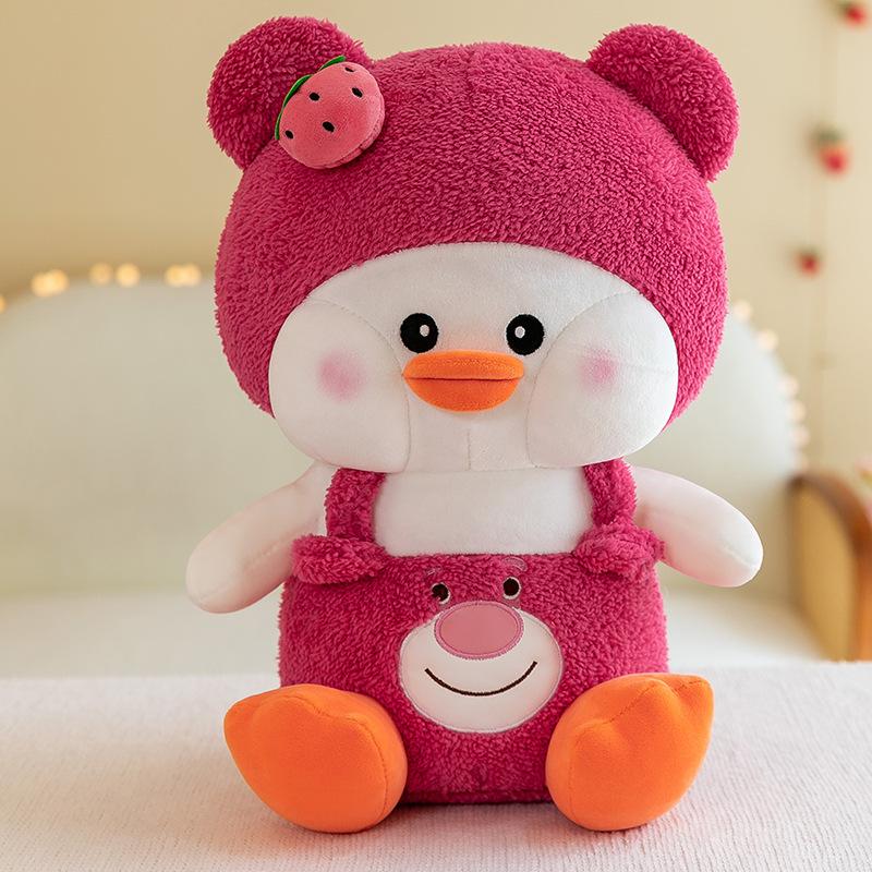 

Whimsical Dudu Strawberry Duck Plush Toy Adorable Short Plush Duck Cuddle Pillow 35cm/13.78in