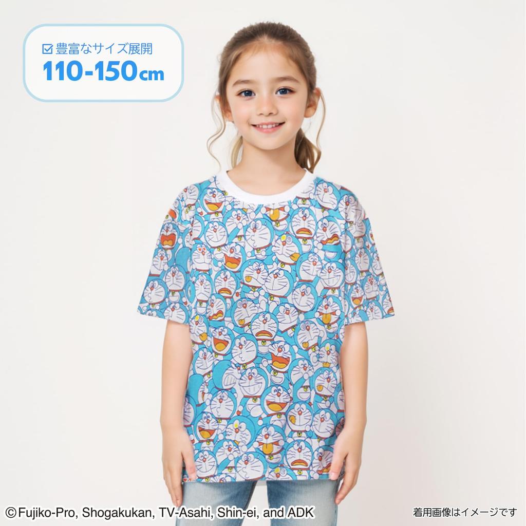 Fineplus Doraemon Kurzarm-T-Shirt, Allover-Druck, Passende Fanartikel