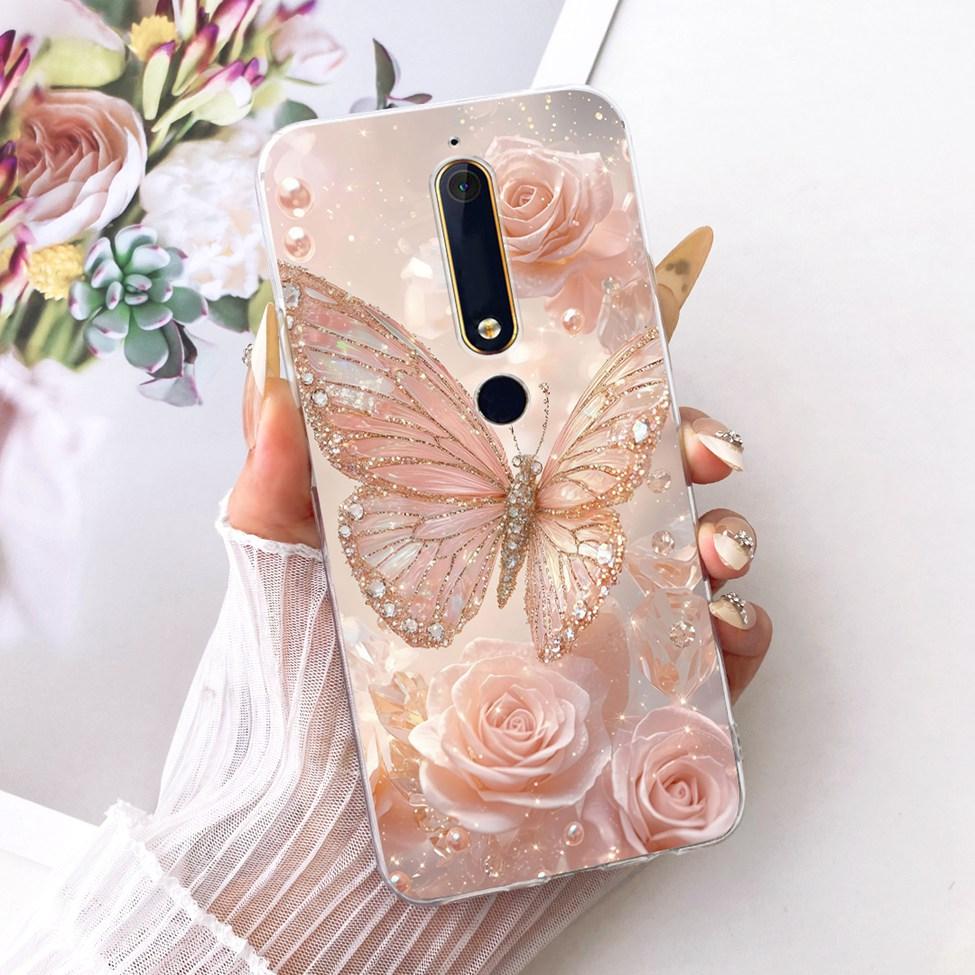 For Nokia 6 2018 Clear Case Cover Aesthetic Luxury Cute Cat Fashion Butterfly Funny Painted Phone Casing