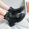Stivaletti con Fibbia a Cuore Piattaforma Chunky Donna Autunno Pelle PU Fondo Spesso Stivaletti Corti Donna Scarpe Moto Nere
