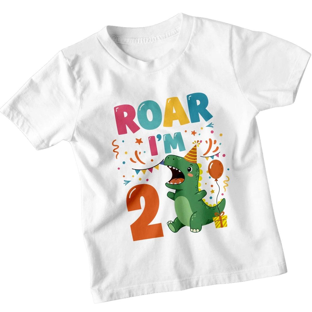 Roar Im 2 Dinosaur Birthday Boys Kids T-Shirt Second Birthday Fun Tee 150