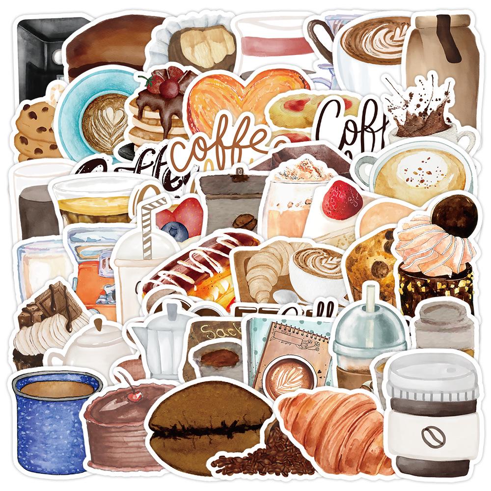 Cute Coffee Doodle Stickers: Waterproof, Decorative, 50/100 Sheets for Water Bottles & Luggage - Perfect for Kids